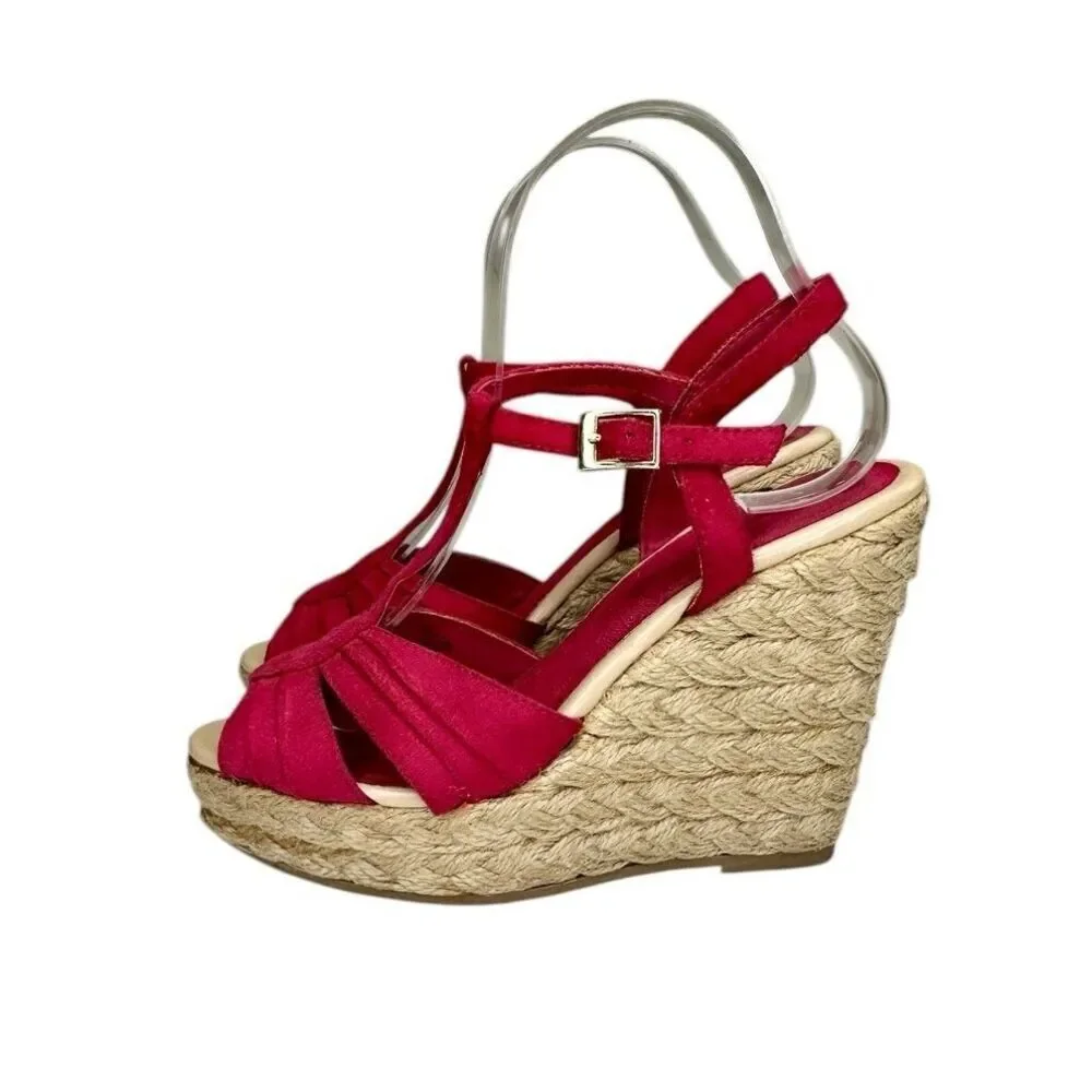 Vintage American Eagle Payless Edition Fuchsia Open Toe Wedge Shoes Womens 6.5